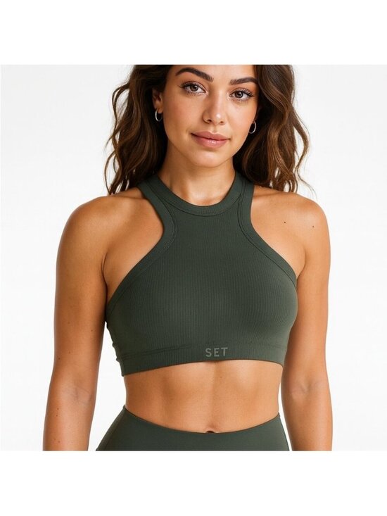 SET Active Other - SET Active Women's Green High Neck Ribbed Sports Bra Size Small